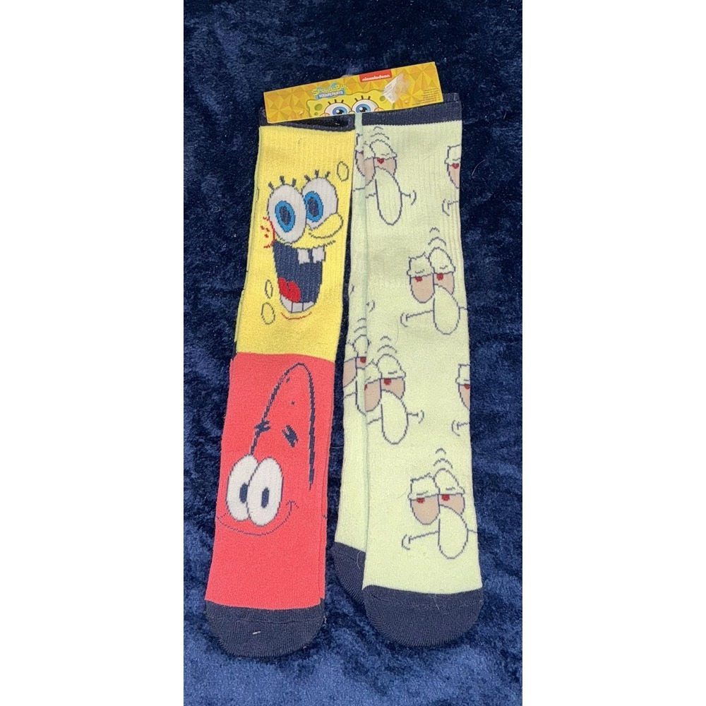 2 Pair SpongeBob SquarePants Crew Socks,  Shoe Size 6-12‎ Nickelodeon UNISEX